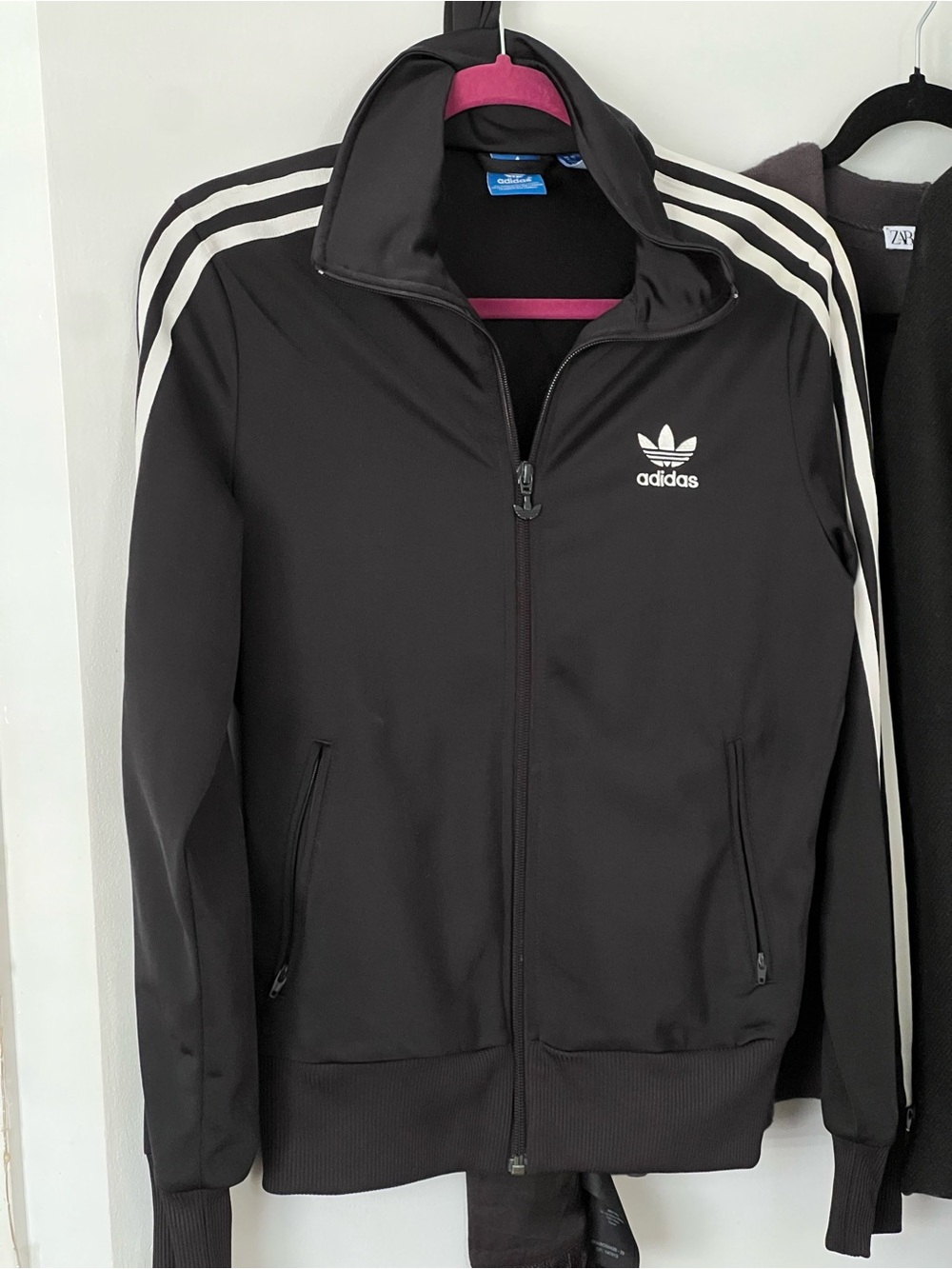 adidas Black Track Jacket with White Stripe Detailing